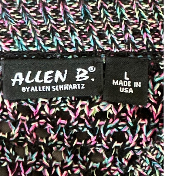Allen B. By Allen Schwartz Black Rainbow Loose Knit High Low Sweater Sz Large - Picture 8 of 13